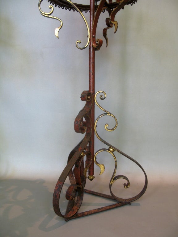 Wrought Iron Tall Pair of Red and Gold Iron Candelabrum, France, 19th Century For Sale