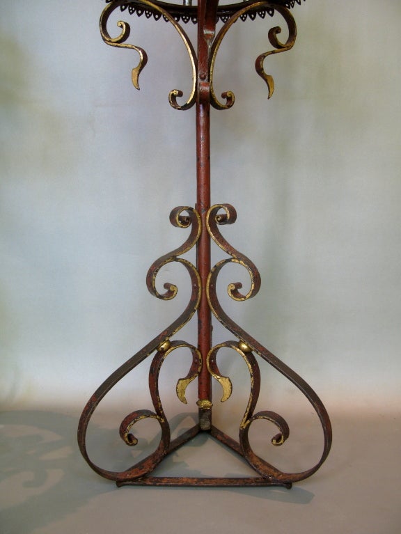 Tall Pair of Red and Gold Iron Candelabrum, France, 19th Century For Sale 1