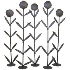 Set Of 5 Life-Size Wrought-iron Sunflowers