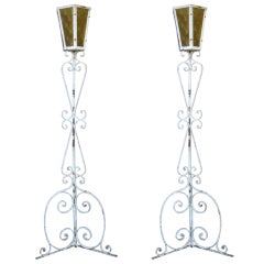 Tall Pair Of French 1950s Wrought Iron Floor Lamps 6