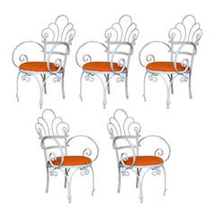 Set of 5 Fun Wrought Iron Armchairs - France, 1950s