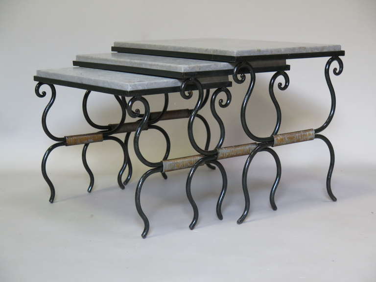 Set of 3 Wrought Iron Nesting Tables - France, 1950s For Sale 3
