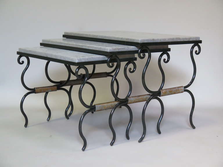 Set of 3 Wrought Iron Nesting Tables - France, 1950s For Sale 4