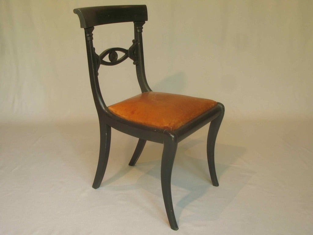 Leather Set of 4 Klismos-Style Chairs For Sale