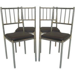 Set of 4 Faux-Bamboo Chrome Chairs - France, Circa 1950s 12