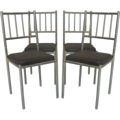 Set of 4 Faux-Bamboo Chrome Chairs - France, Circa 1950s