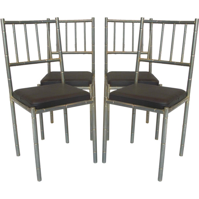 Set of 4 Faux-Bamboo Chrome Chairs - France, Circa 1950s