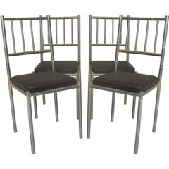 Set of 4 Faux-Bamboo Chrome Chairs - France, Circa 1950s