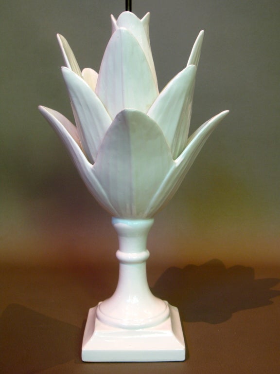 Chic pair glazed ceramic lamp bases of cactus-inspired design.