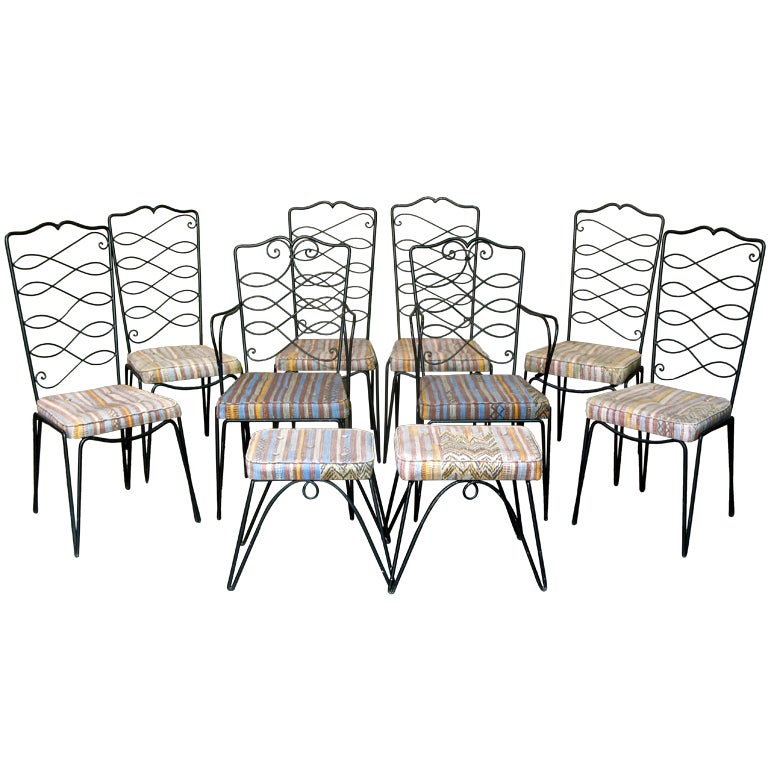 French 1940s Ten-Piece Chair Set by René Drouet For Sale