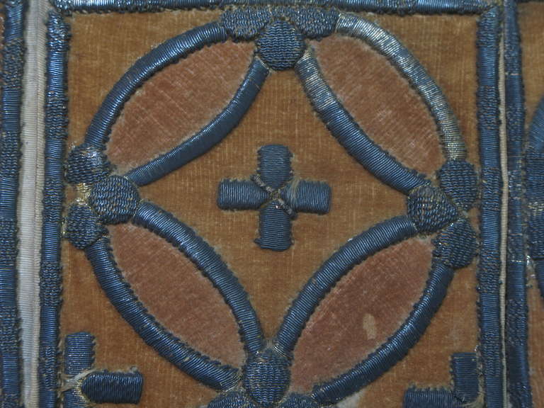 French Triptych Frame w. Embroidered Motif on Velvet