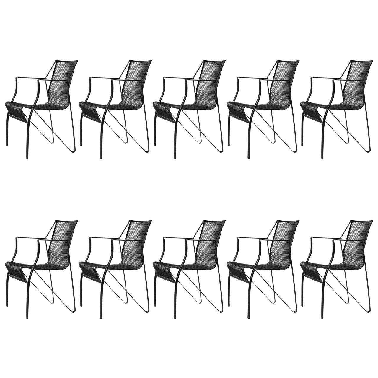 Set of 10 Iron Chairs - France, 1960s