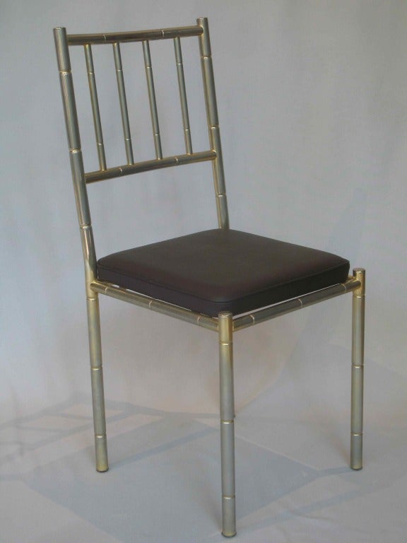 Satz von 4 verchromten Faux-Bamboo-Stühlen - Frankreich, ca. 1950er Jahre (Moderne der Mitte des Jahrhunderts) im Angebot
