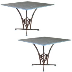 Vintage Pair of Wrought Iron and Slate Art Deco Tables