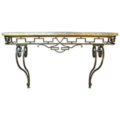 French Art Deco Hand-Wrought Console Table with Marble Top