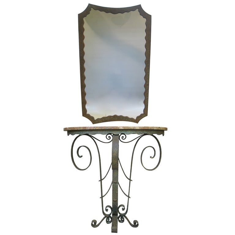 Lovely Wrought Iron, Art Deco Console and Mirror