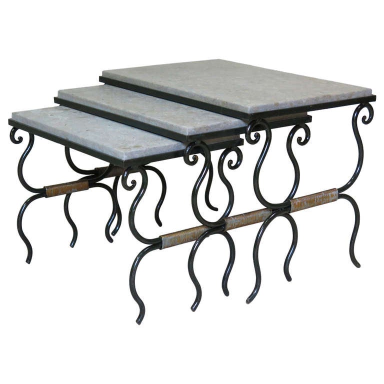 Set of 3 Wrought Iron Nesting Tables - France, 1950s