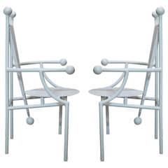 Unusual Pair of Cubist Iron Chairs - France, 1960s