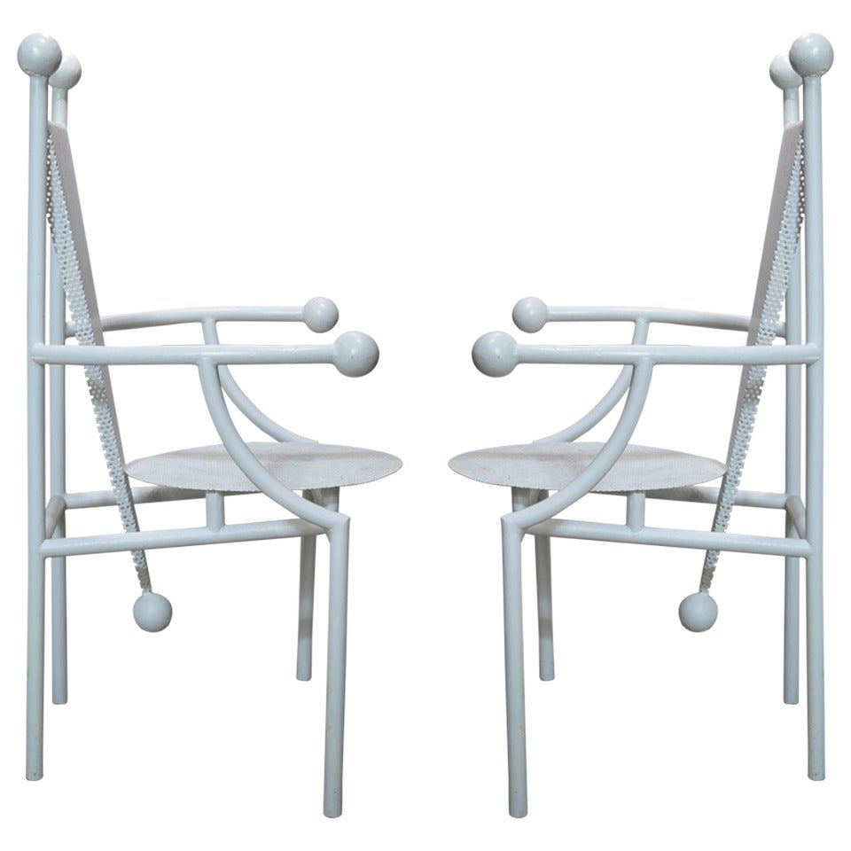 Unusual Pair of Cubist Iron Chairs - France, 1960s