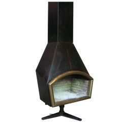 Mid-Century Pivoting Metal and Brass Fireplace