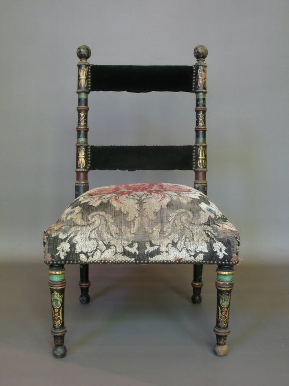 Painted Polychrome Napoleon III Low Side Chair