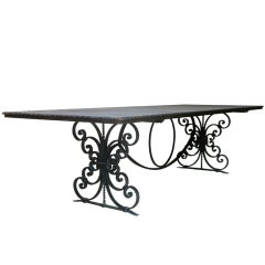 Long French 1940s' Wrought Iron and Slate Dining Table