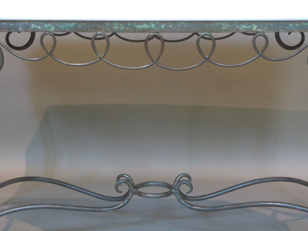Art Deco Wrought Iron & Stone Table - France, 1940s