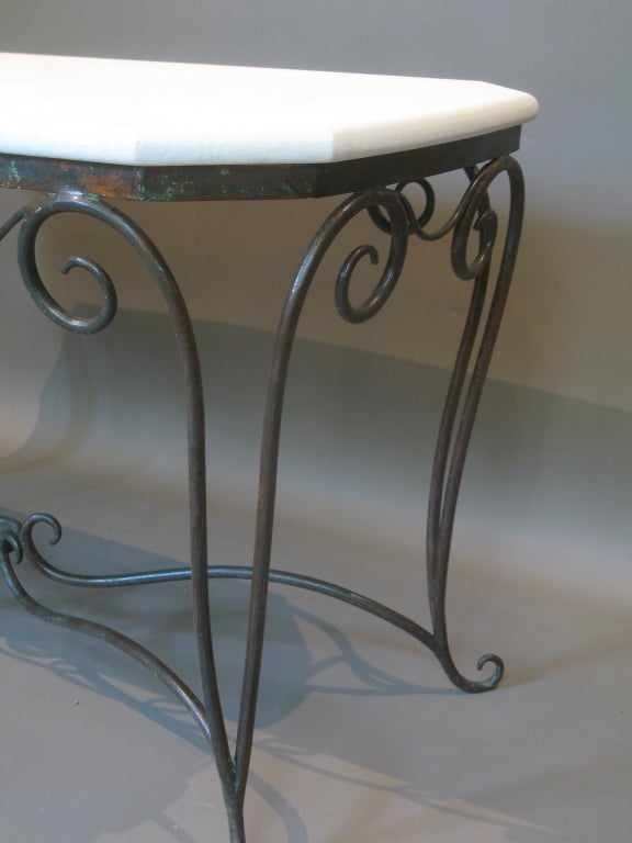 French Wrought Iron & Stone Table - France, 1940s