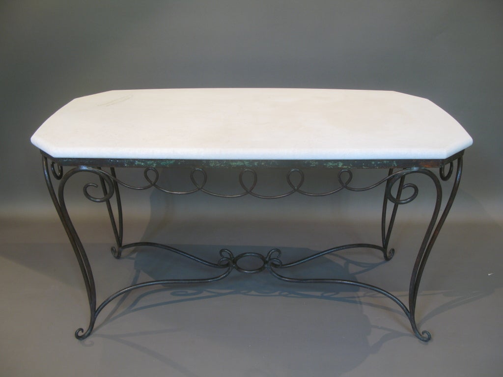 Wrought Iron & Stone Table - France, 1940s 1