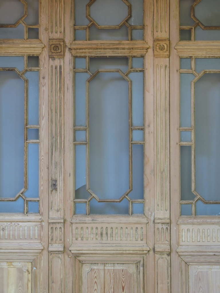 19th Century Set of 3 French Pine and Glass Doors