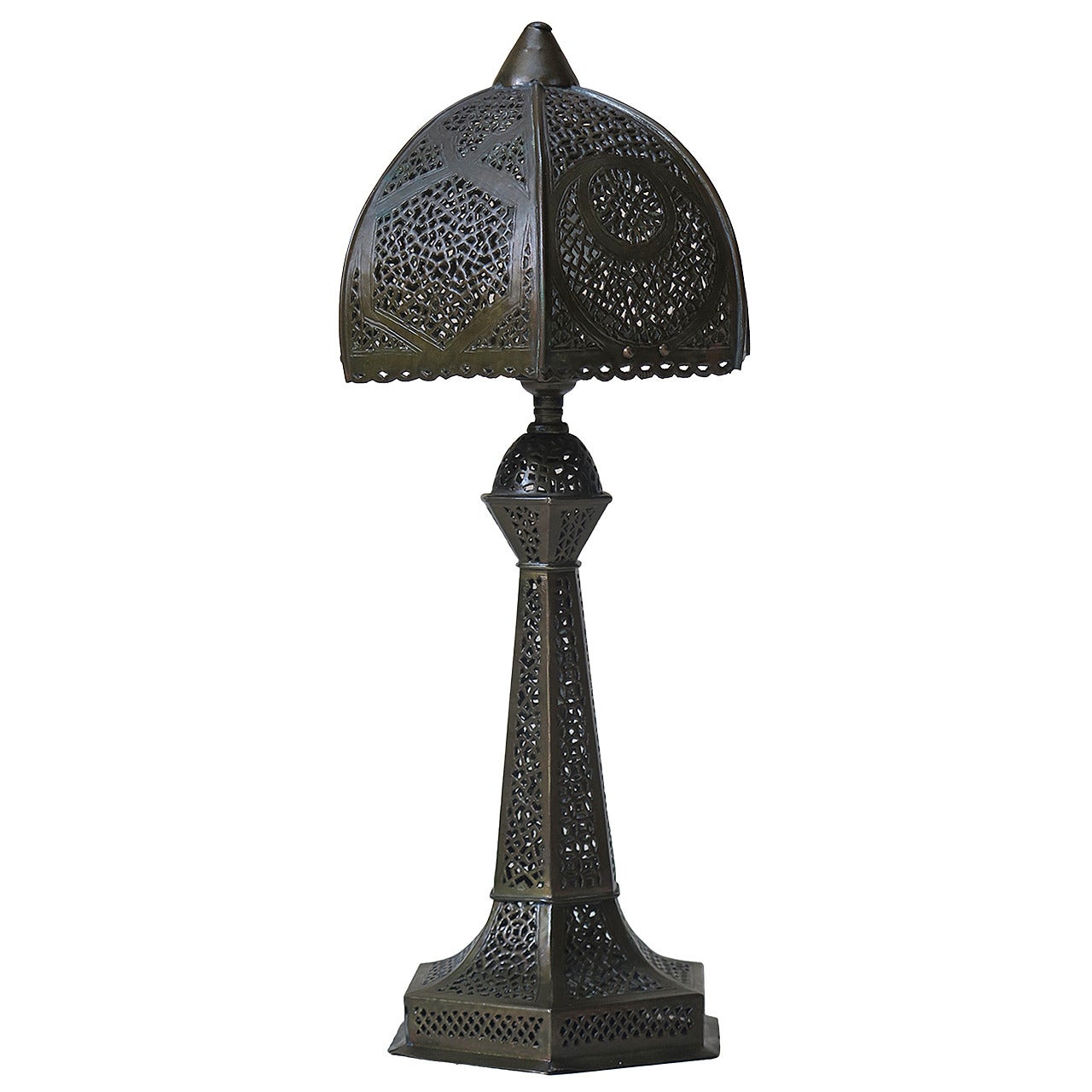 Small Oriental Filigree Brass Table Lamp, circa 1930s For Sale