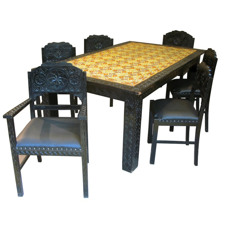 Moorish Style Dining Room Set with Colorful Tile-Top For Sale