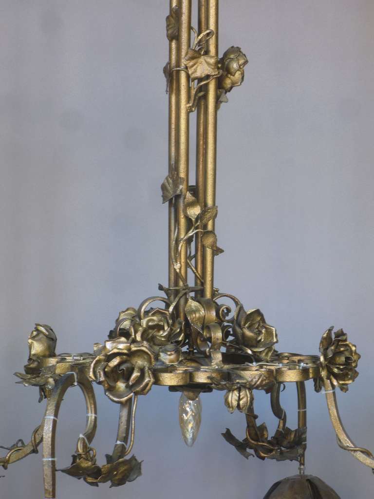 Metal Very Large Gilt Iron Chandelier, Italy, circa 1920s For Sale
