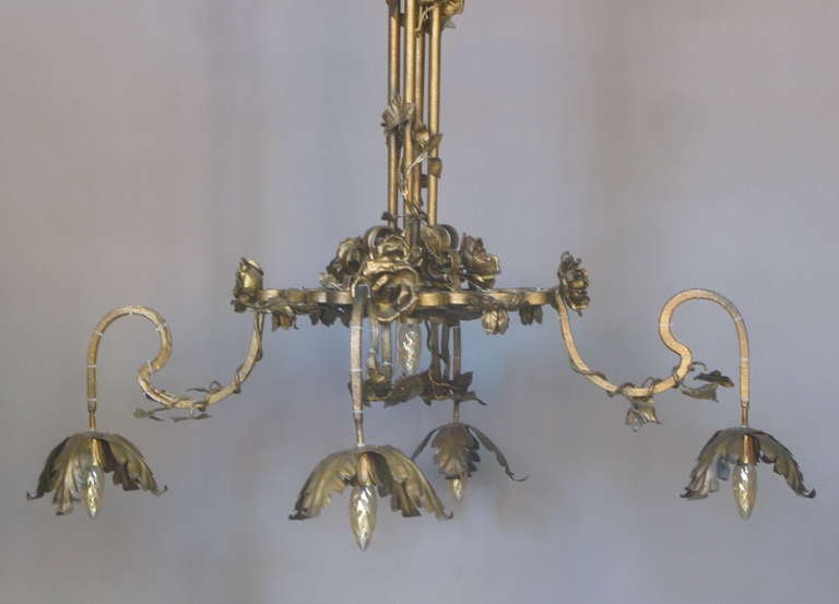 20th Century Very Large Gilt Iron Chandelier, Italy, circa 1920s For Sale