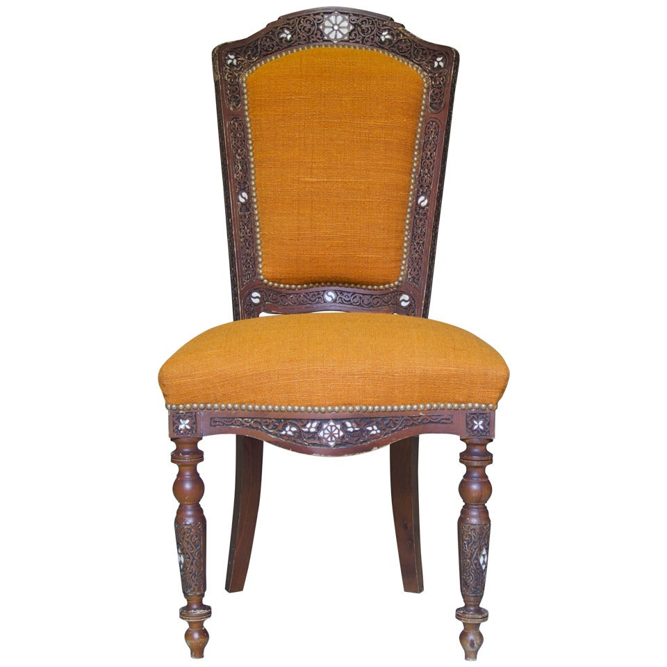 Elaborately Carved Oriental Side Chair, Circa 1900 For Sale