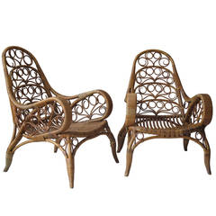 Pair of French 1950s Wicker Armchairs
