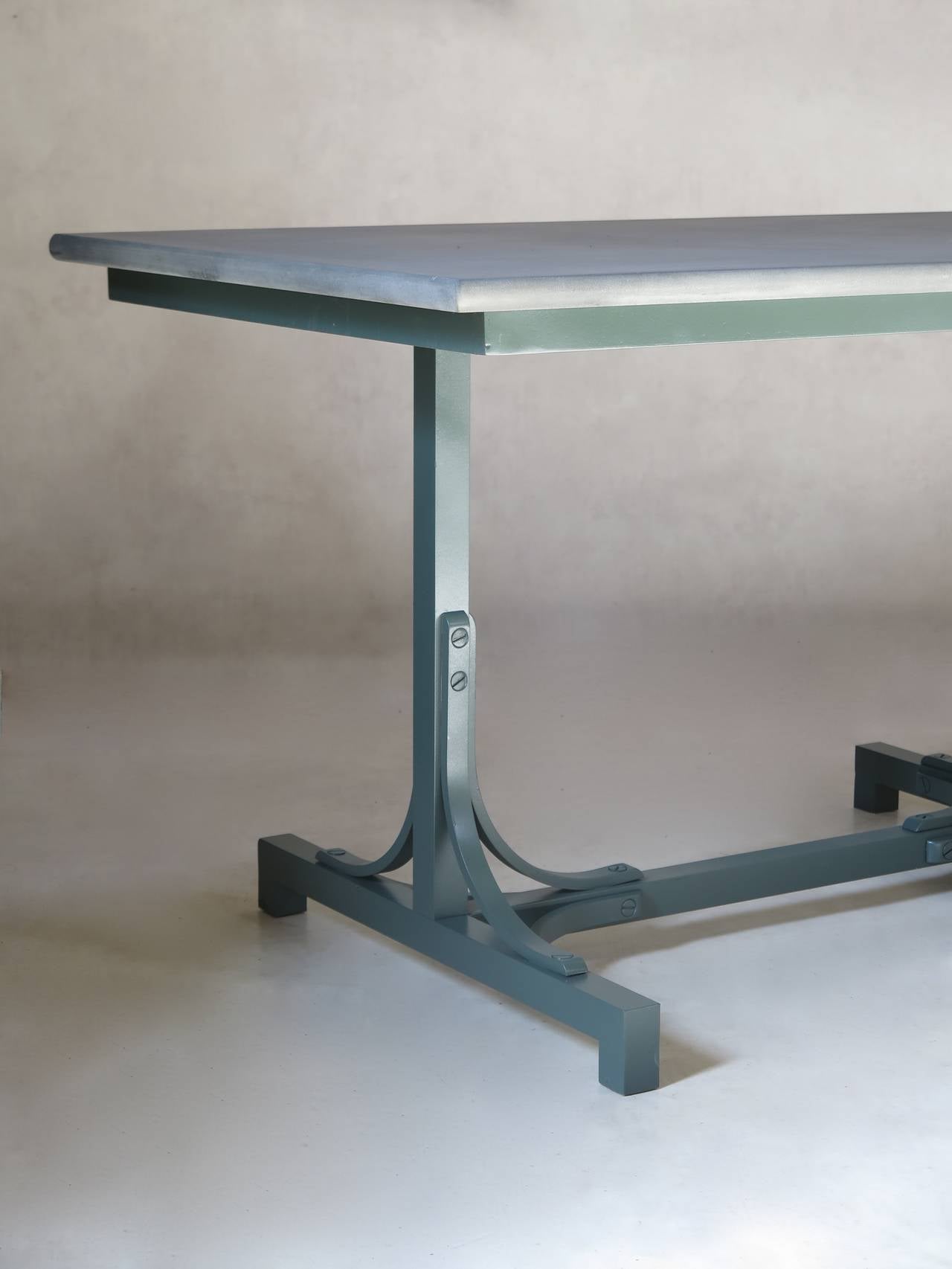 French Painted Iron and Grey Stone Top Table, France, 1940s