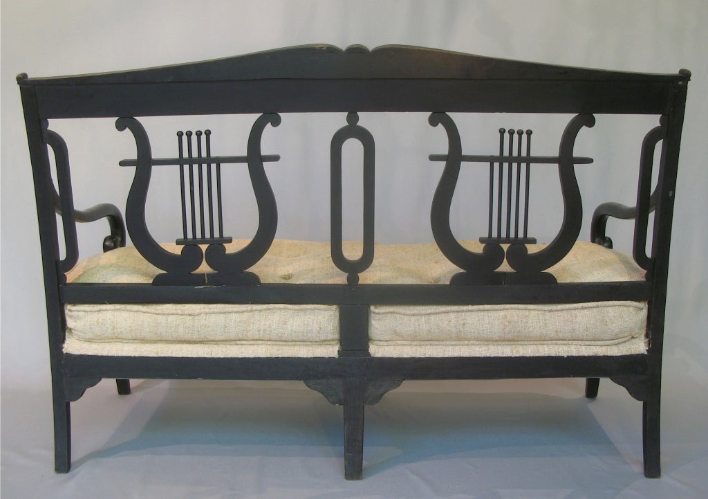 Ebonized Directoire Lyre Back Settee, circa 1880s For Sale