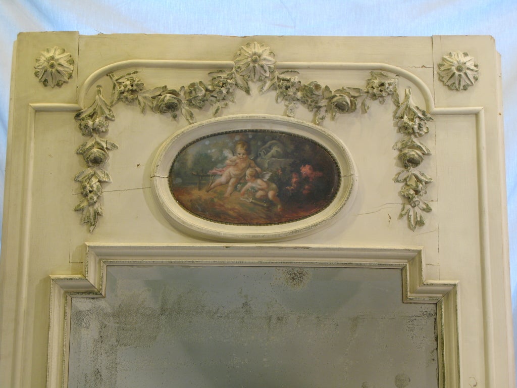 French Large Scale Louis XVI Style Trumeau Mirror For Sale