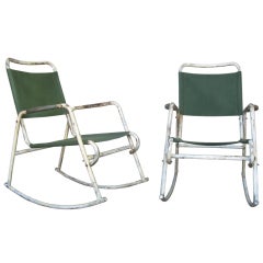 Pair of Tubular Metal and Canvas Rocking Chairs