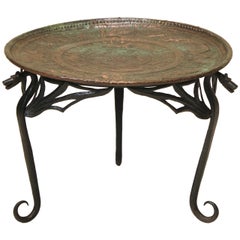 Antique Wrought Iron "Dragon" Coffee Table with Copper Top, France, Early 1900s