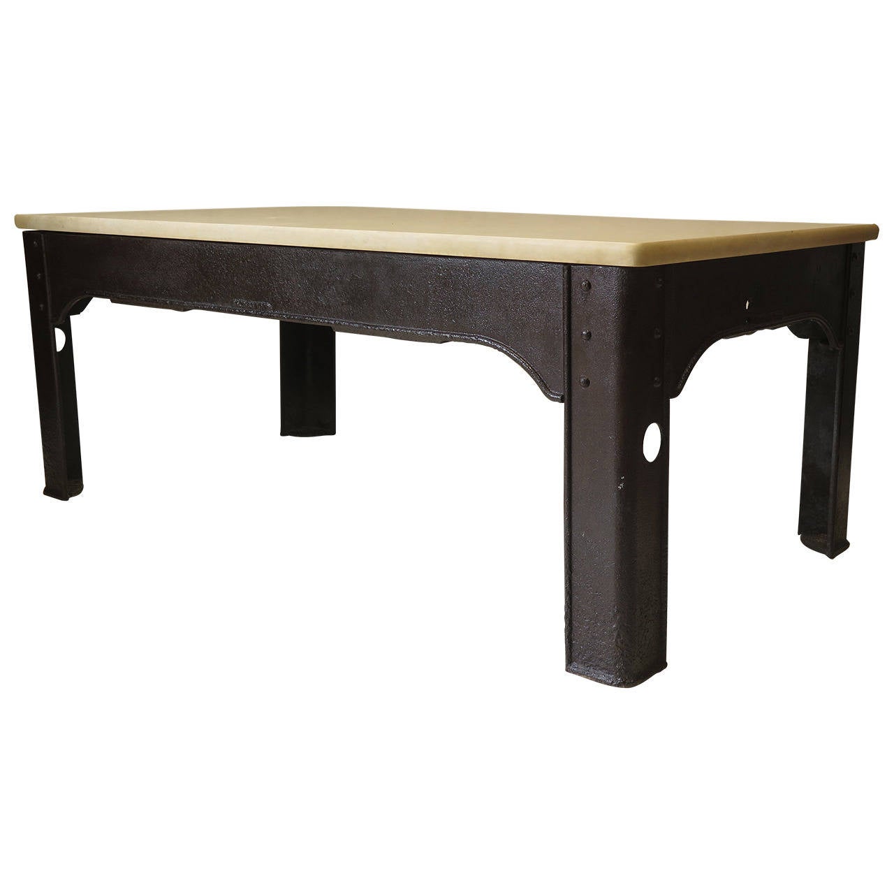 Riveted Iron Work Table with Stone Top, France, 1900s