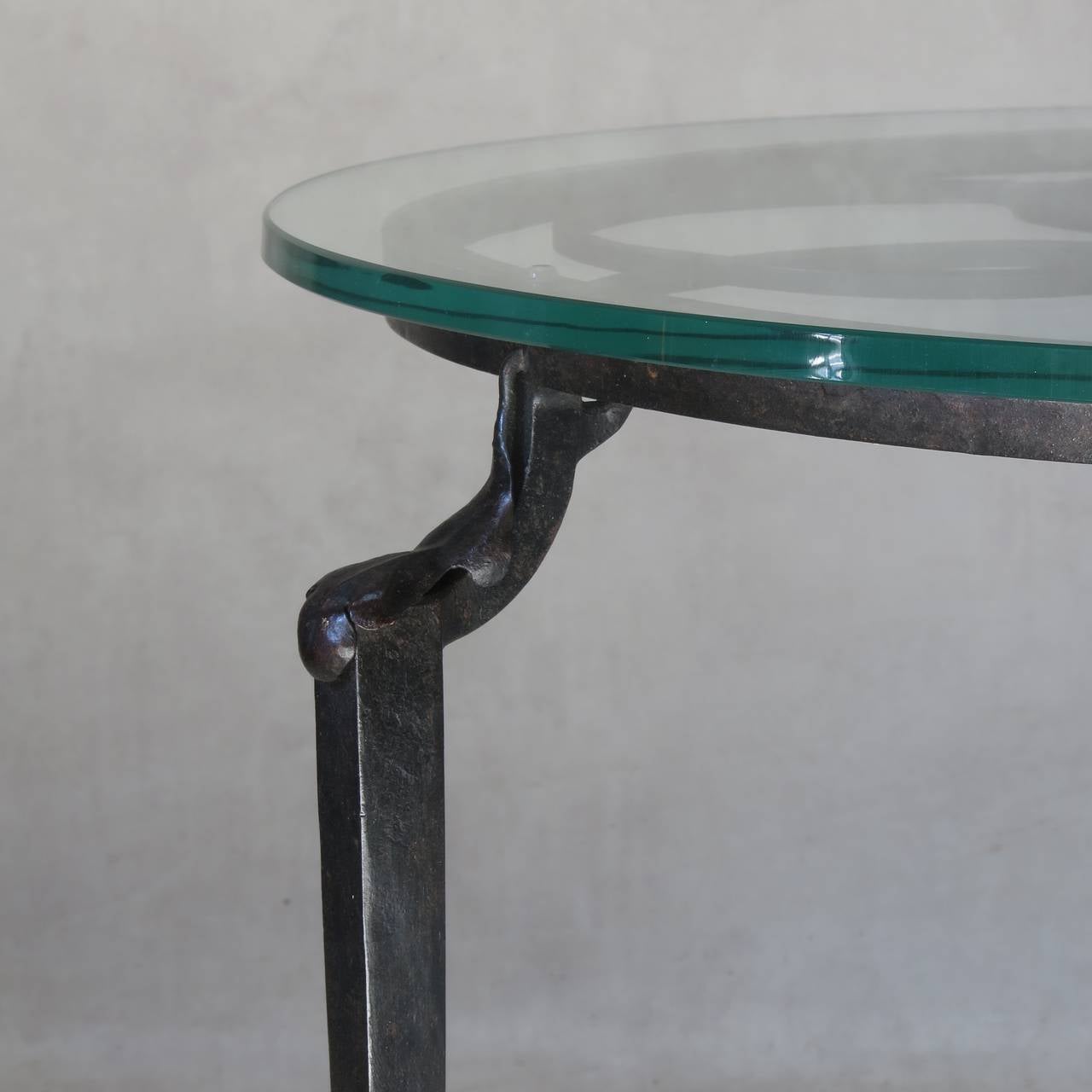 20th Century French Monogrammed Wrought Iron Coffee Table with Glass Top, circa 1930s