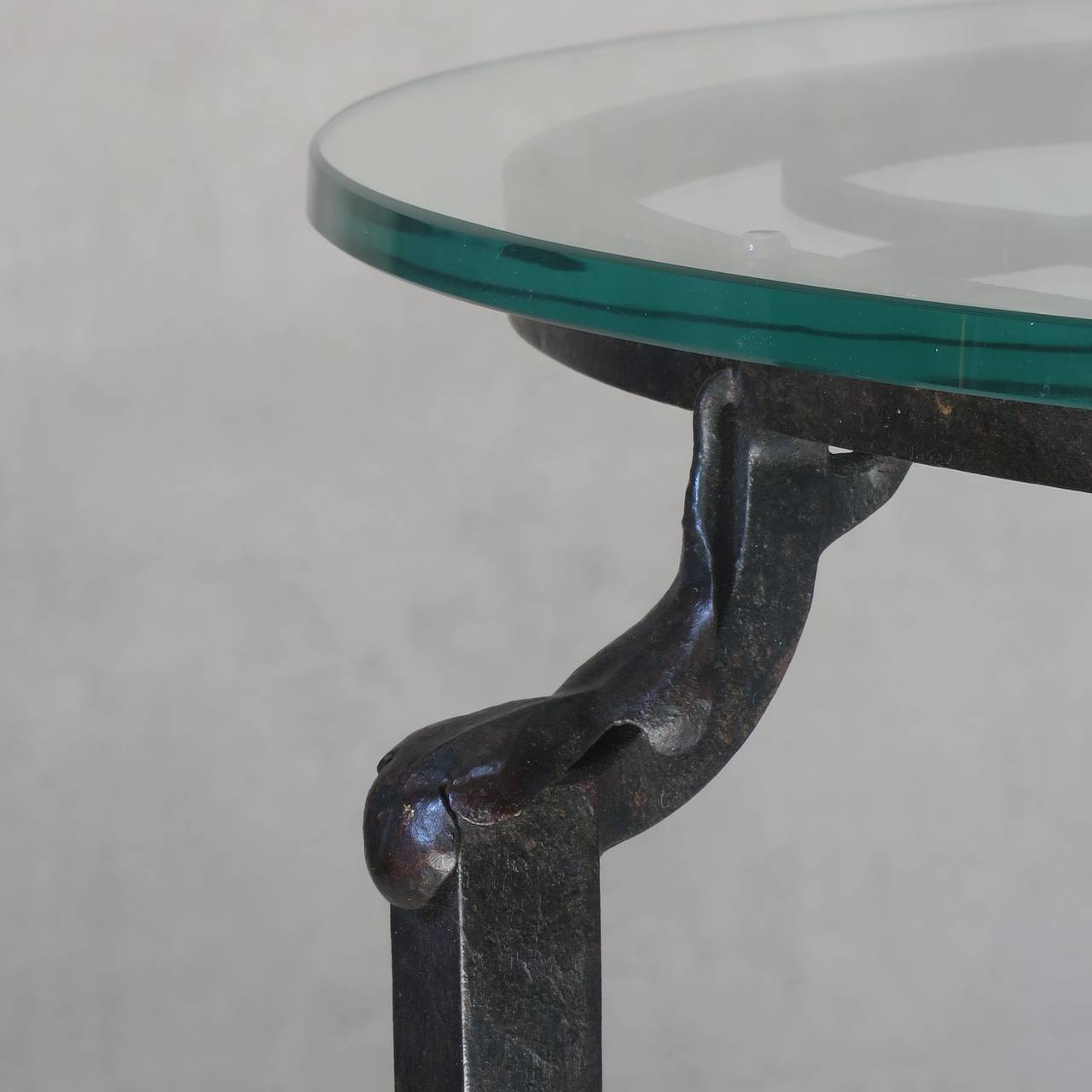 French Monogrammed Wrought Iron Coffee Table with Glass Top, circa 1930s 1