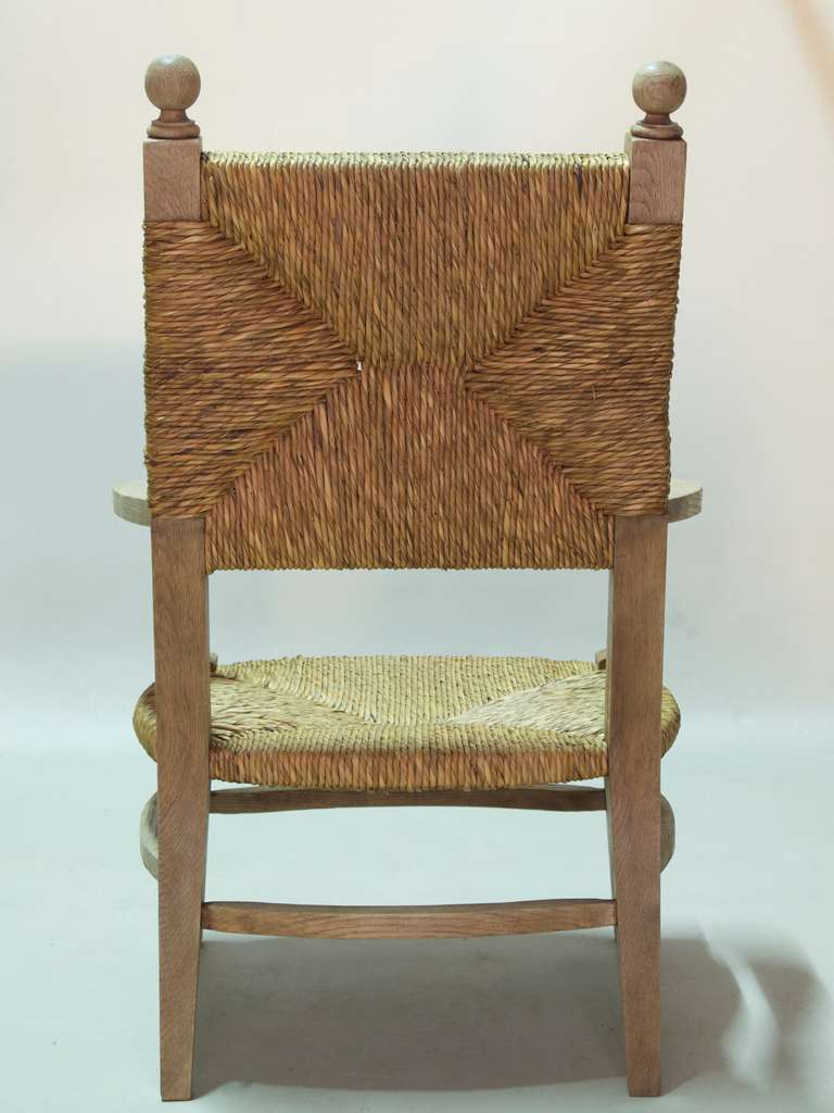 Mid-20th Century Pair of Oak and Rush Armchairs - France, 1940s