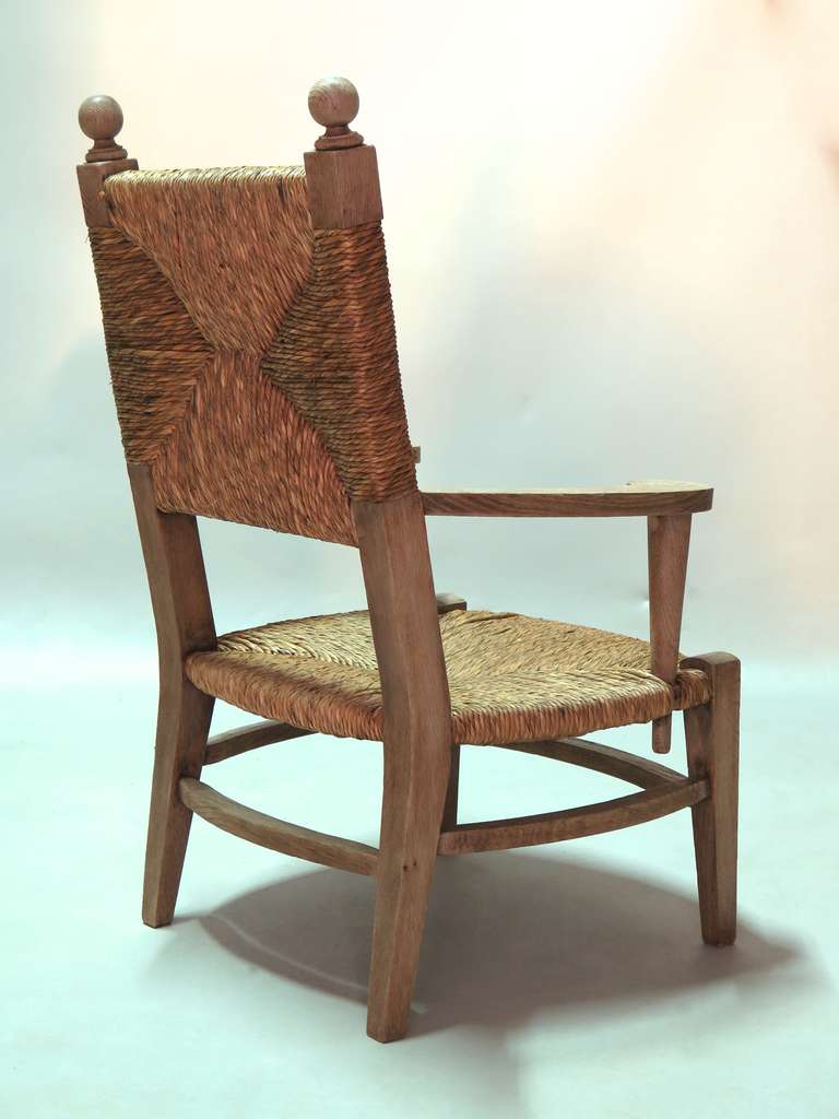 Pair of Oak and Rush Armchairs - France, 1940s 1