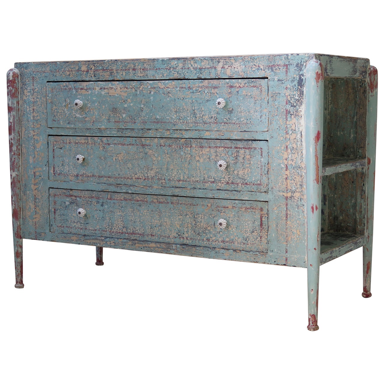 Unusual Painted Chest of Drawers with Side Shelves, France, 1920s