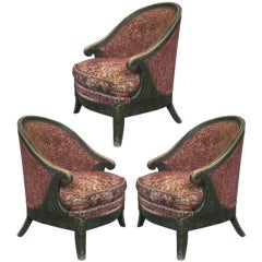 Set of 3 Large French Art Deco Armchairs Attr. Maurice Dufrêne