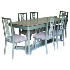 Italian, 1940s Dining Table and Six Chairs with Criss-Cross Motif