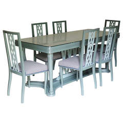 Italian 1940s Dining Table and Six Chairs with Criss-Cross Motif 8